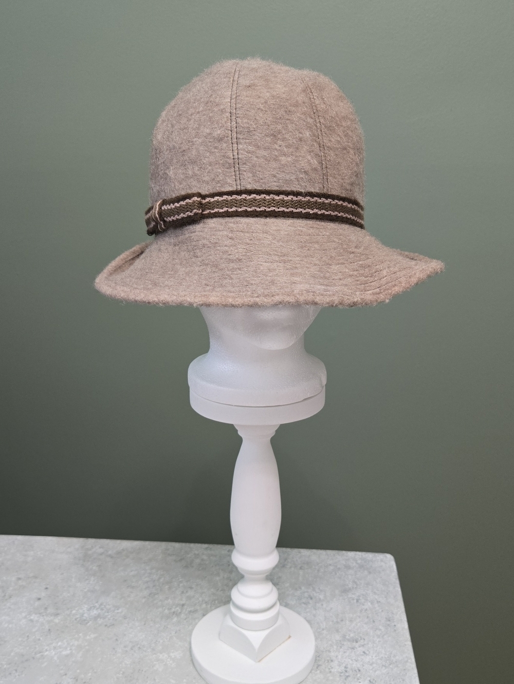 Wool Cloche Hat with Brown Trim - Women's Accessory